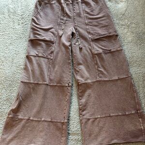 Wide Leg Patchwork Cargo Pants in Dusty Mauve